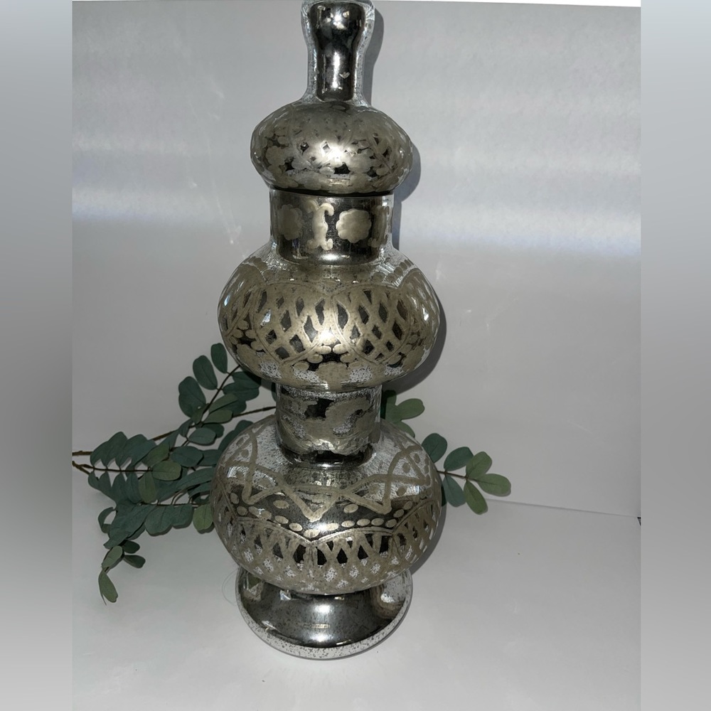 Large Mercury Glass Apothecary Vase with Lid